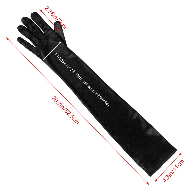 Wobe Long Opera Party 20s Satin Gloves Stretchy Adult Size Elbow Length Wedding Black - Image 2